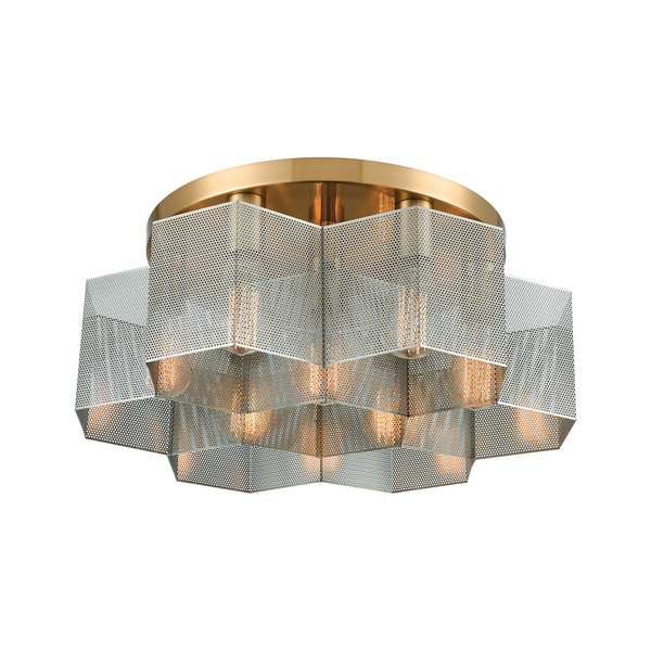 Elk Lighting Compartir 7-Lght Semi Flush Mount in Satin Brss with Perforated Metal 21109/7